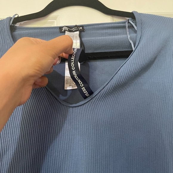 Zara Limitless Contour Collection Ribbed Blue Bodysuit - Picture 4 of 6